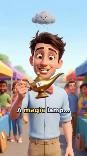Lawrence holds a $1 magic lamp at a flea market