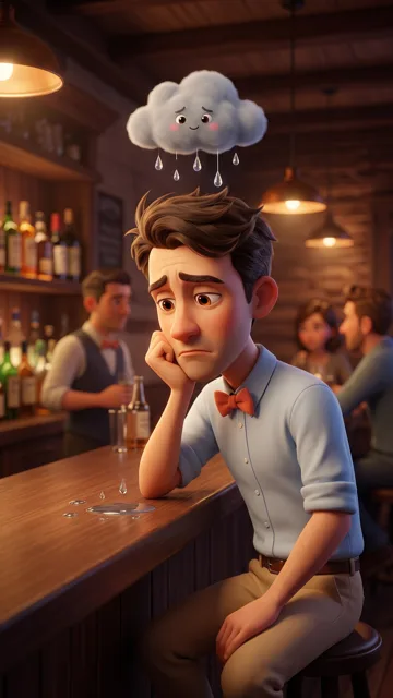 Lawrence at the bar with his rain cloud